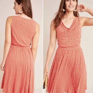 Maeve Anthropologie orange & white floral print sleeveless A-line Brianne dress
